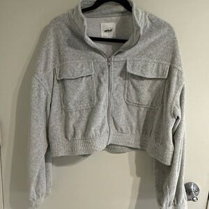 AERIE Light Gray Zip-Up Cropped Corduroy Jacket Extra Large XL